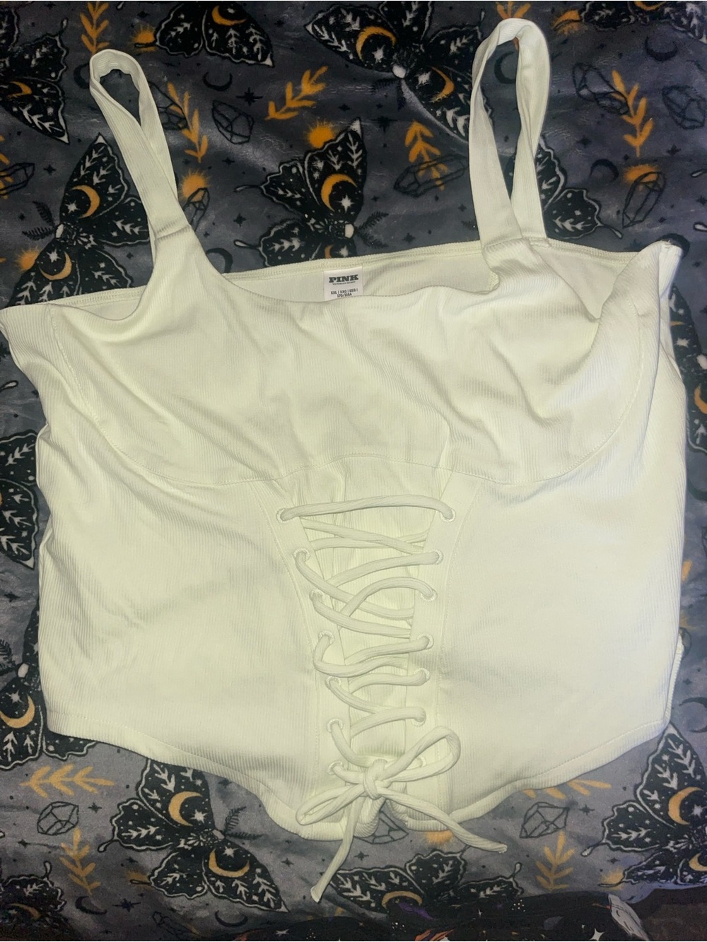 PINK Victoria's Secret White Lace-Up Ribbed Camisole
